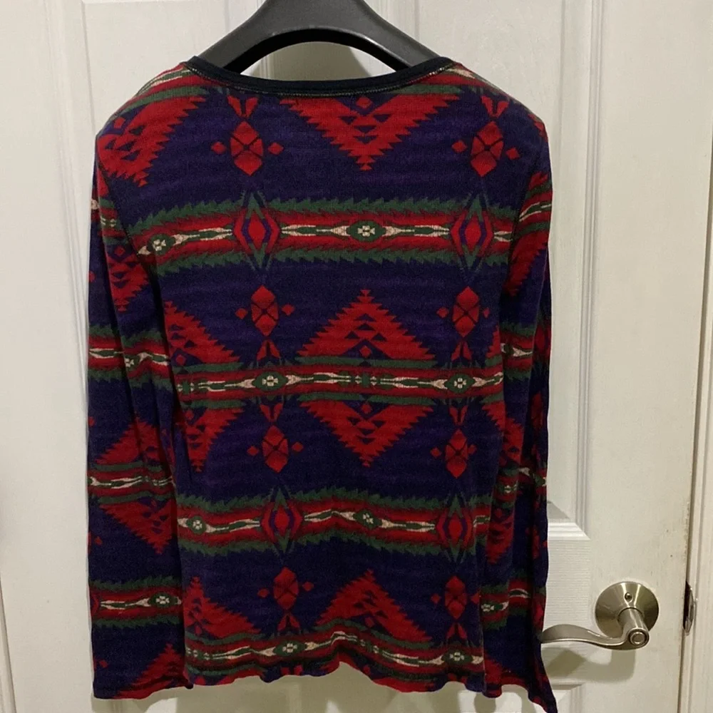 Vintage Chaps Denim Purple Tribal Boho Women’s Thermal Shirt Size Large - Picture 4 of 5